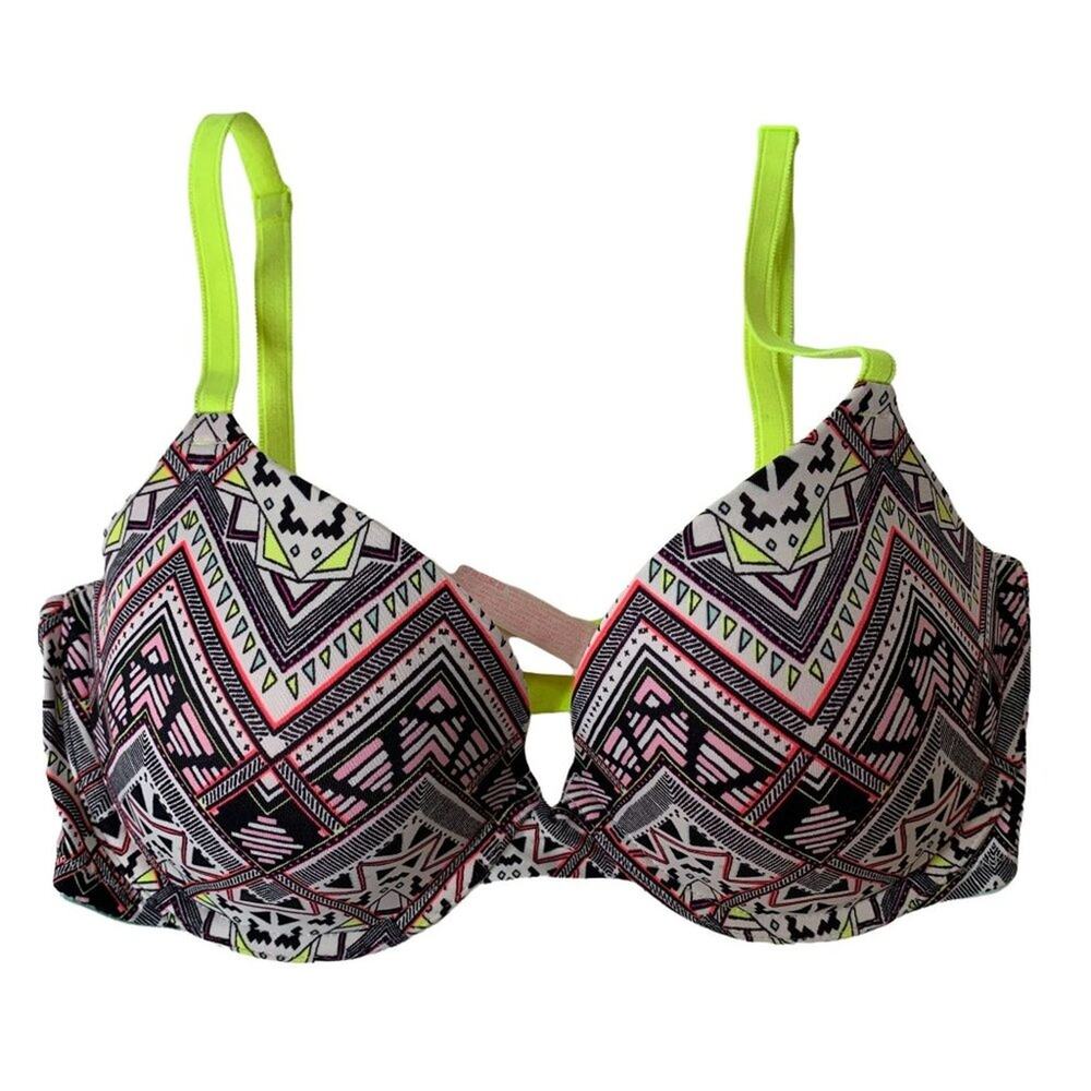 PINK Victoria's Secret Aztec Design Neon Underwire Lined Adjustable Bra Size 34D